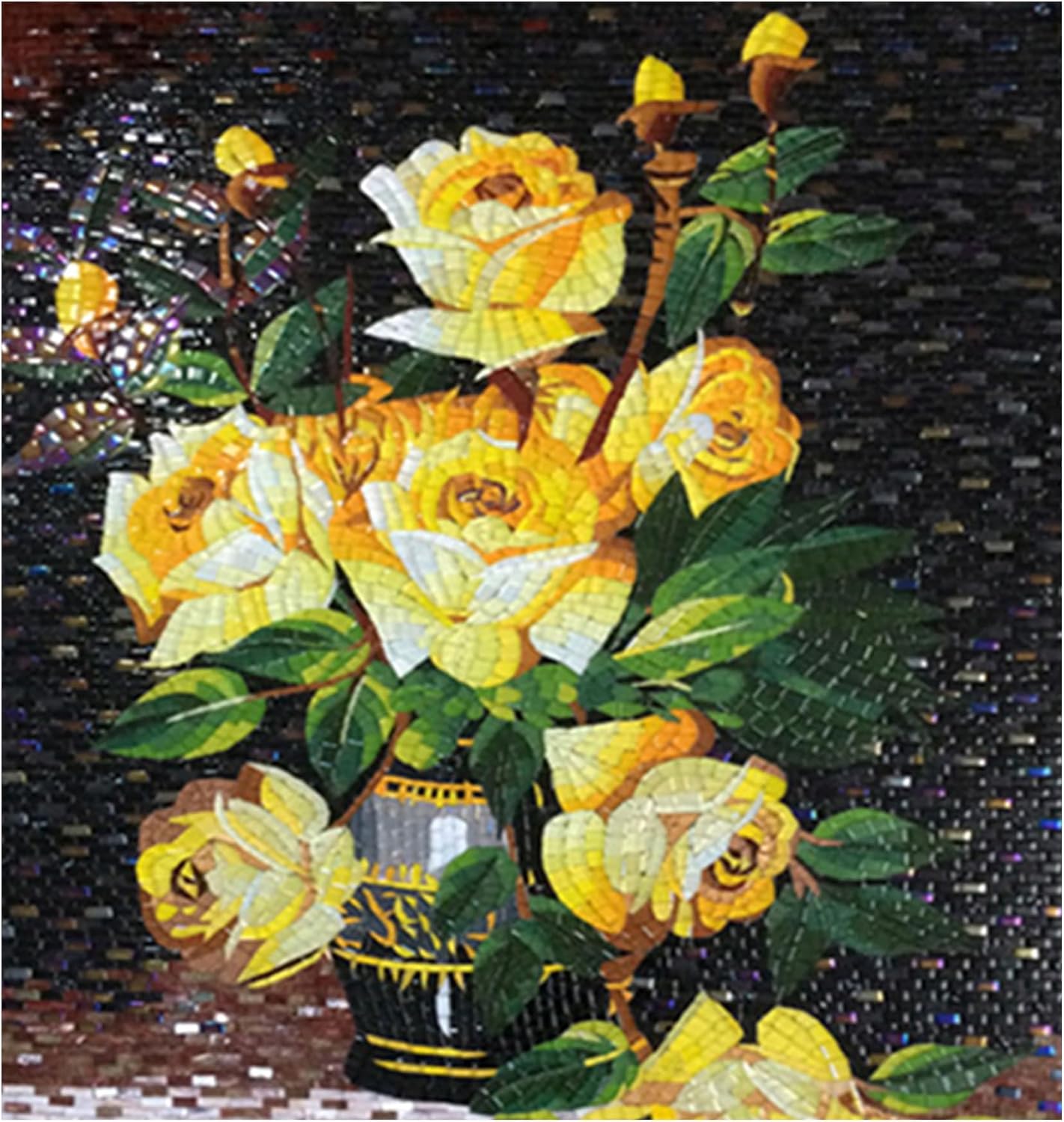 Handmade Yellow Rose Glass Mosaic Wall Art, Floral Tile Mosaic Artwork, Hand-Cut Botanical Contemporary Wall Décor