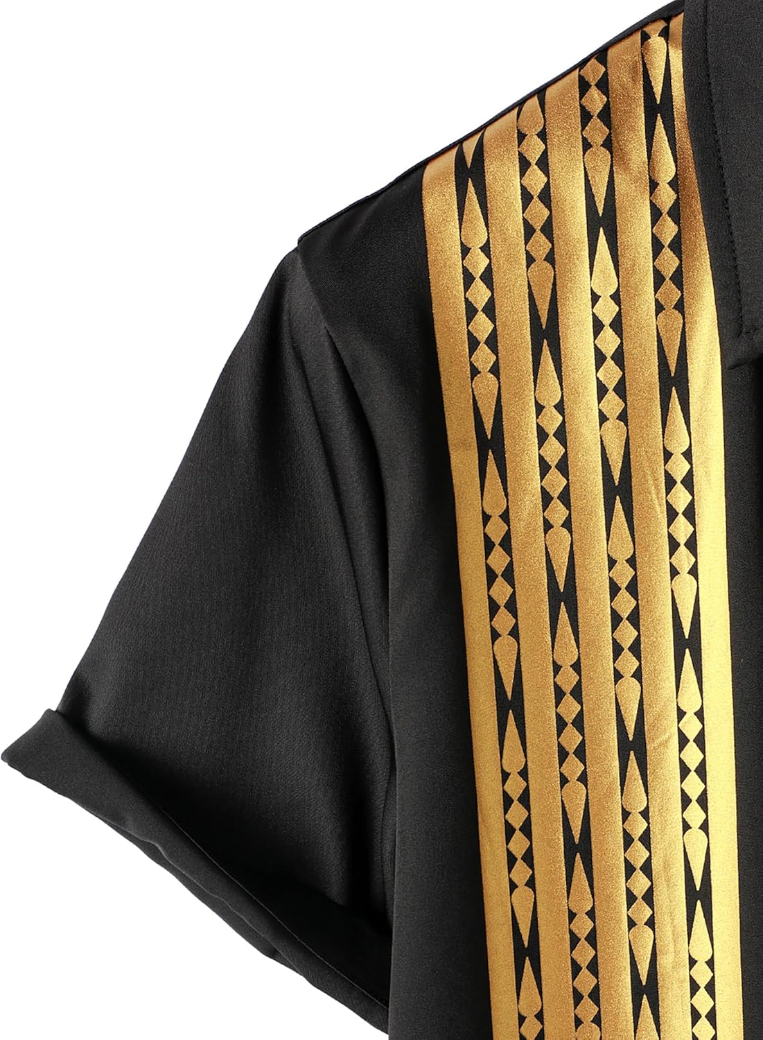 ZEROYAA Men's Africa Style Bronzing Short Sleeve Button Down Shirt Casual Party Dress Shirts - Image 3