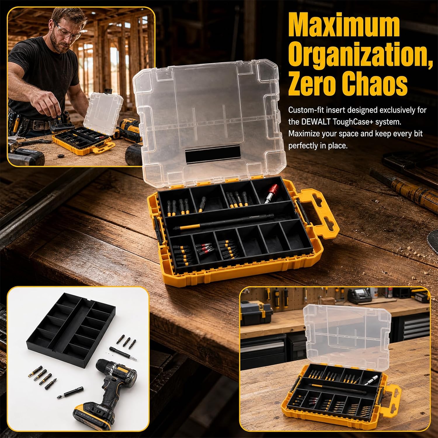 Organizer Impact Bit Holder Insert for DEWALT Medium ToughCase DWAN2190, 10+1Long Compartments, Organized and Efficient, Ergonomic Dimension Grid, Liner Only, 3D Printed PETG Parts, Screwdriver Lining
