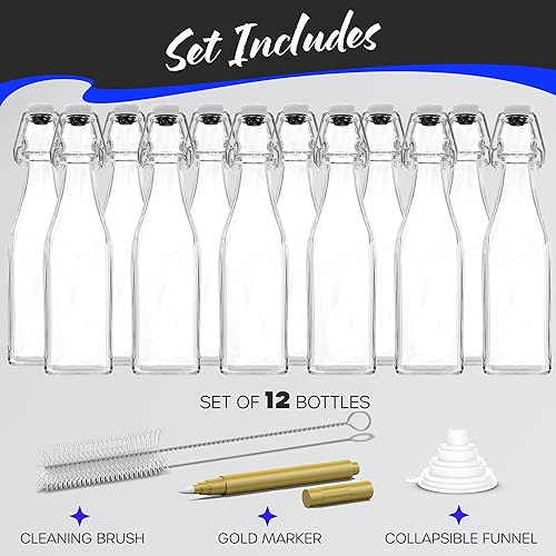 Miniatura 7 de Nevlers Botellas de vidrio cuadradas de 17 onzas con tapa hermética Botella de vidrio abatible con tapón 12 unidades Botellas de cerveza vacías