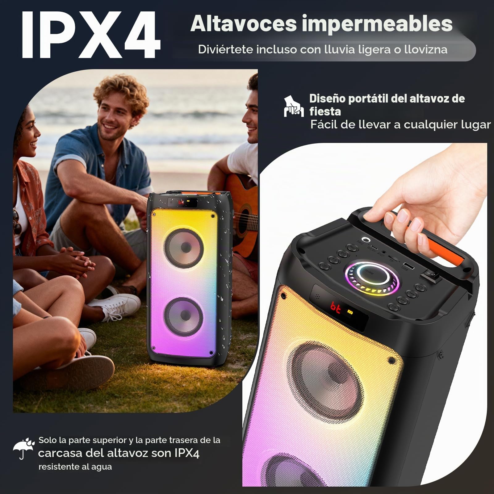 HWWR Karaoke 2 Micrófonos Inalámbricos, Altavoz Karaoke Profesional Bluetooth 5.3, RGB Luces, IPX4 Impermeable, Karaoke Portátil con TF/USB/AUX/TWS para Fiestas, Adultos y Regalos