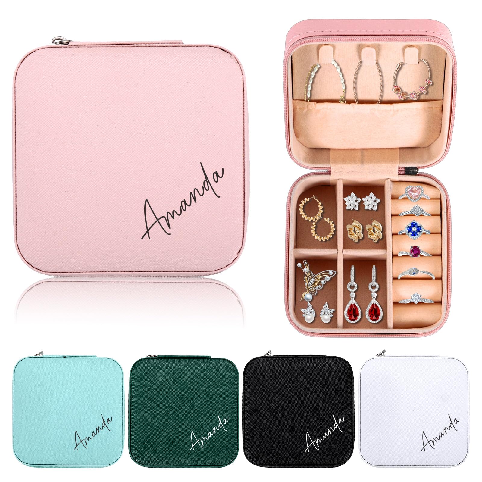 Ships Next Day Personalized Jewelry Box for Women - Custom Birth Flower Jewelry Case with Name Leather Jewelry