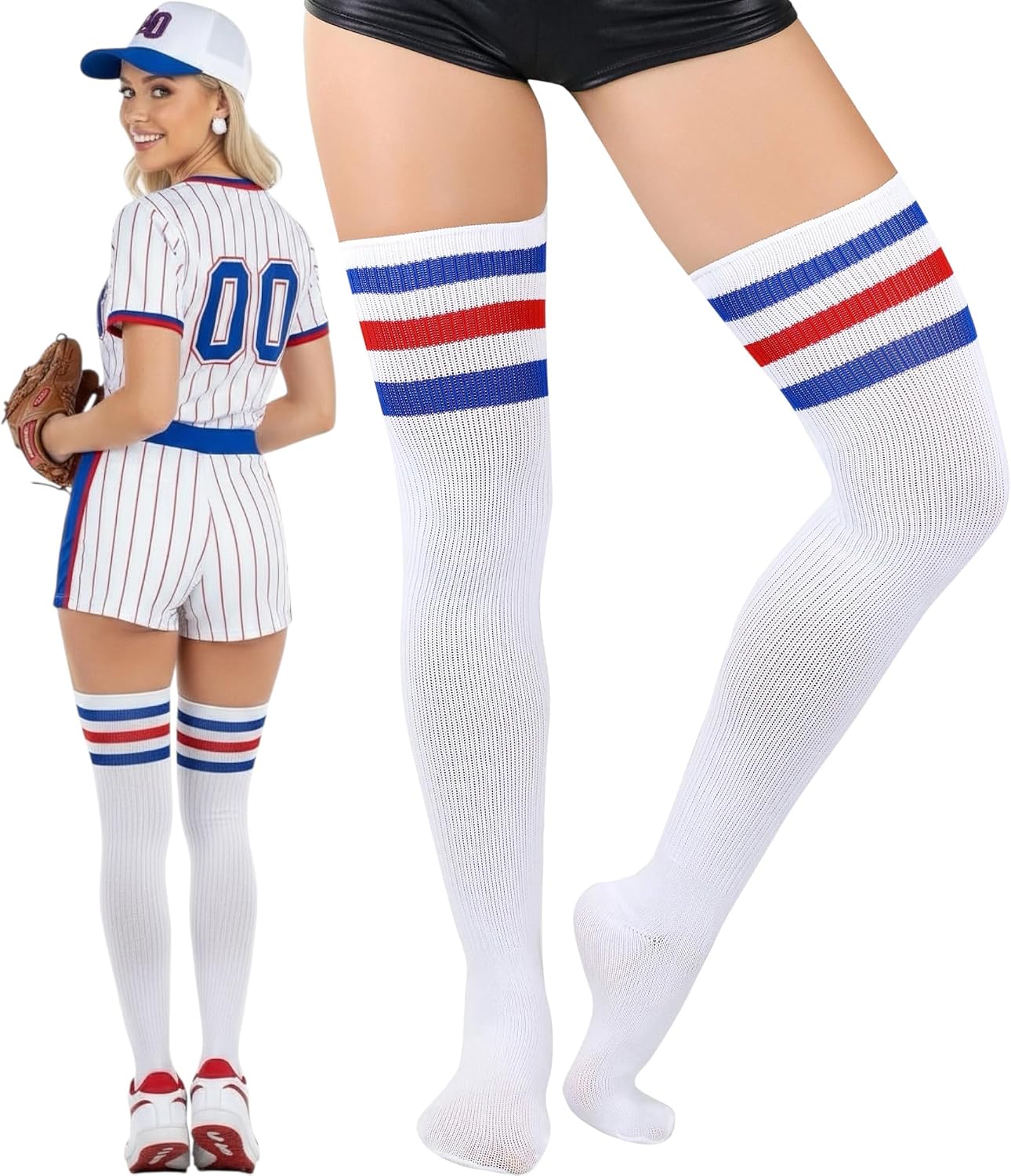 ToBeInStyle Women’s Over The Knee Thick Long Socks Thigh High w/ 3 Contrast Stripe
