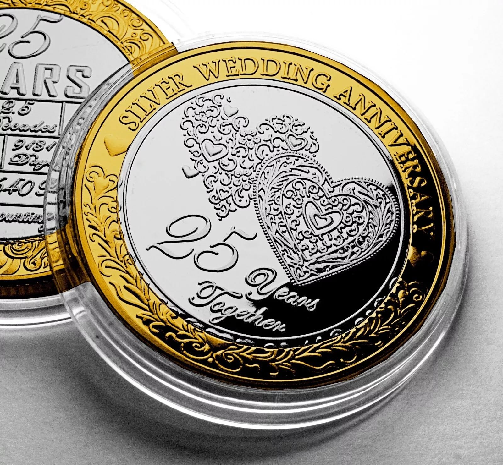 The Commemorative Coin Company Gold & Silver 25Th Silver Wedding Anniversary Dual Metal Commemorative. Gift/Present Partner/Husband/Wife/Couple. 25 Years Twenty Five