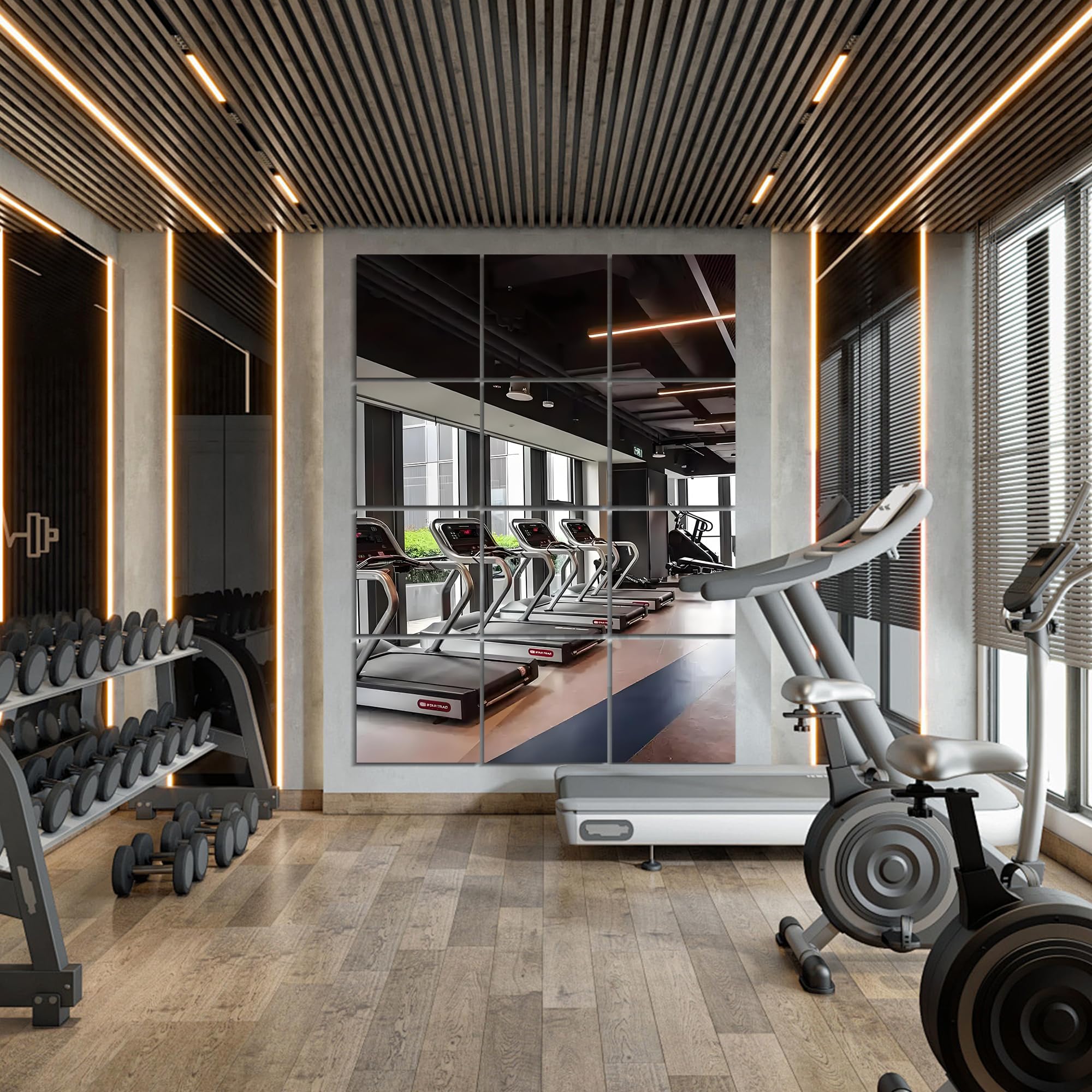 Vlush Home Gym Mirror Tiles 11'' x 11'' x 12PCS Adhesive Full Body & Full Length Mirror Wall Mounted Mirrors Decorative for Home Gym, Door, Bedroom &