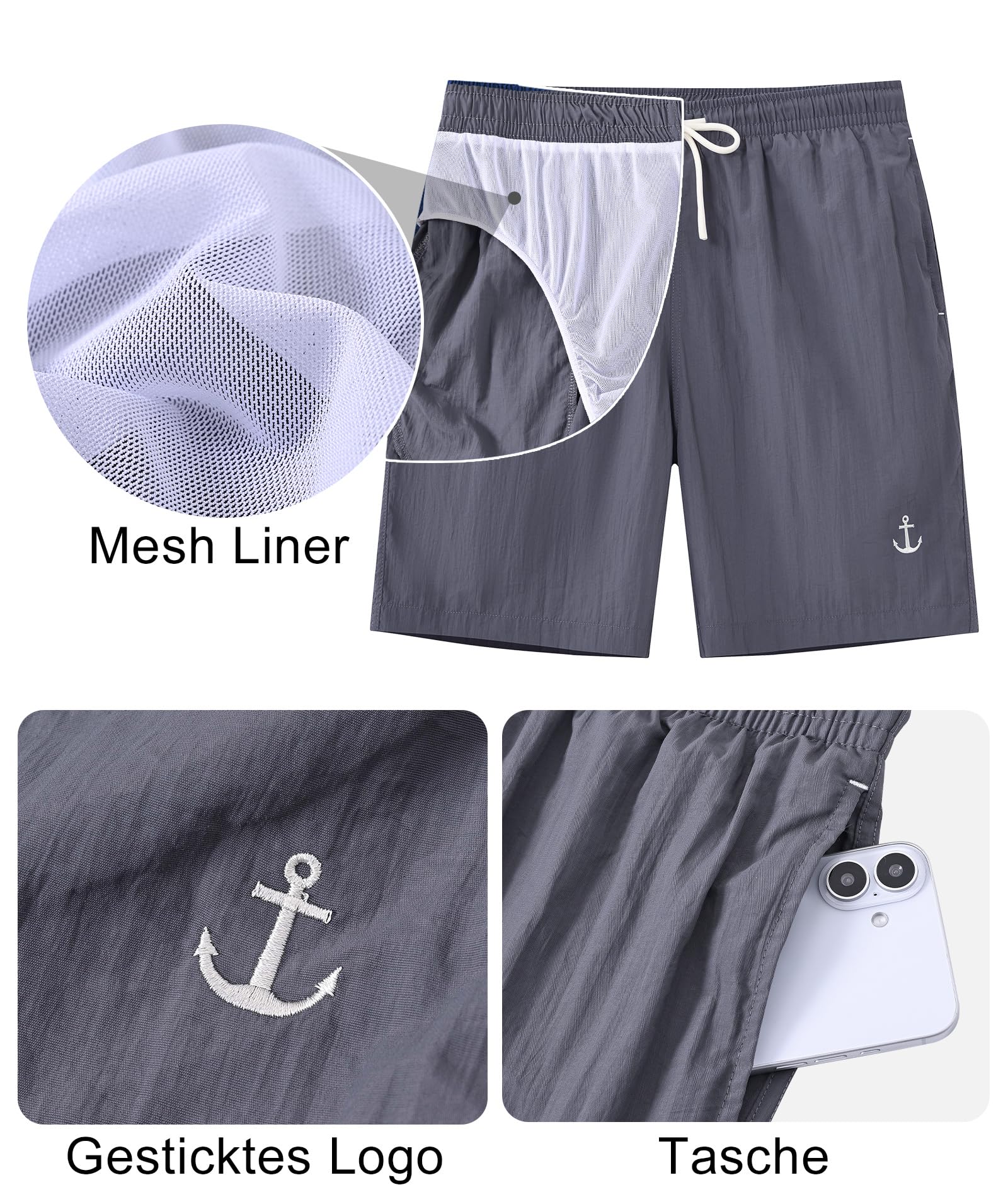 Zoofly Bañador corto de nailon para hombre, cintura elástica, pantalones cortos de baño para hombre, pantalones deportivos con forro de malla