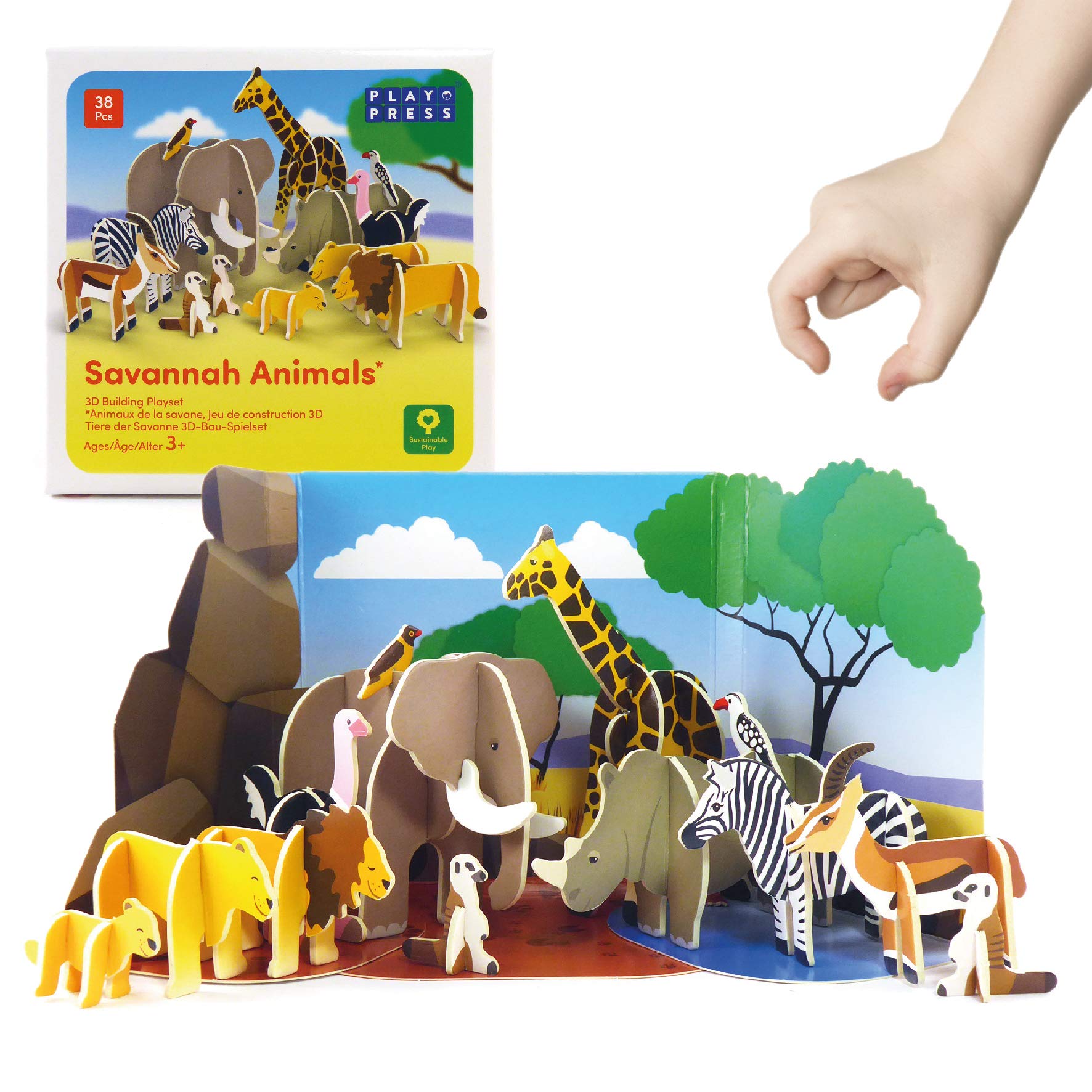 PLAYPRESS Savannah Animals Eco-friendly Children's Toy Playset. Includes 13 Animals