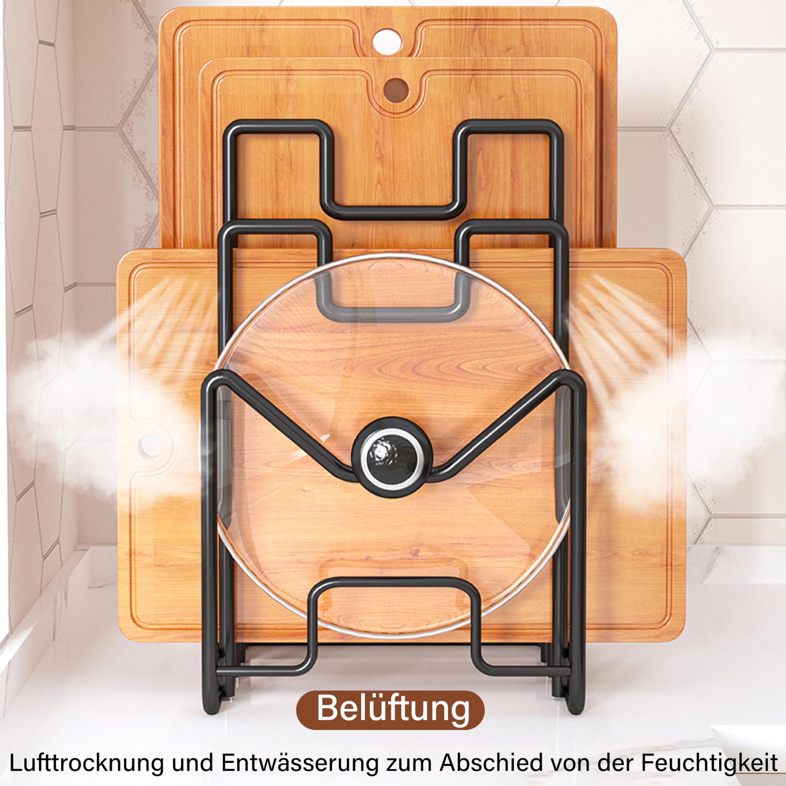 1Stück Schneidebrett-Rack, Schneidebrett Rack Schneidebrett, Topfpfannendeckel Halter Schwarz,Topfpfannendeckel-Halter für Küchenschränke, Schneidebrett Ständer,Schneidebrett-Organiser Ständer