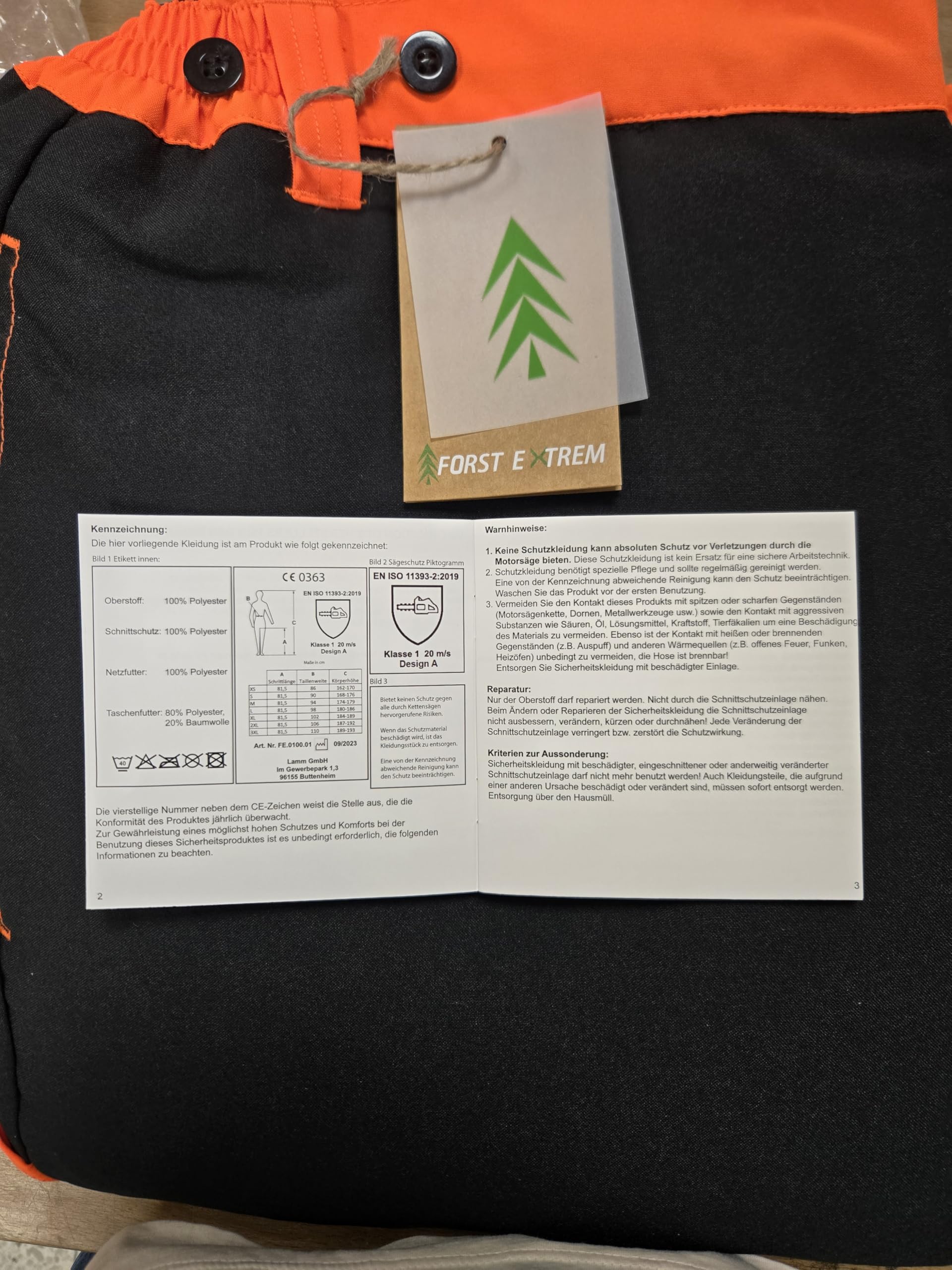 Beginner 2.0 Schnittschutzhose, Schnittschutzklasse 1 (20 m/s), anthrazit-orange oder rot-gelb