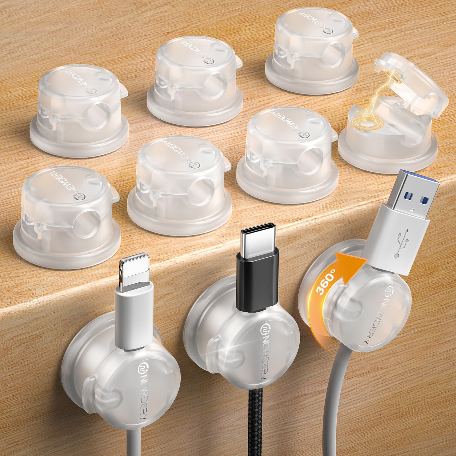 [360° Rotatable] Magnetic Cable Holder Clips, 6 Pack Cord Management