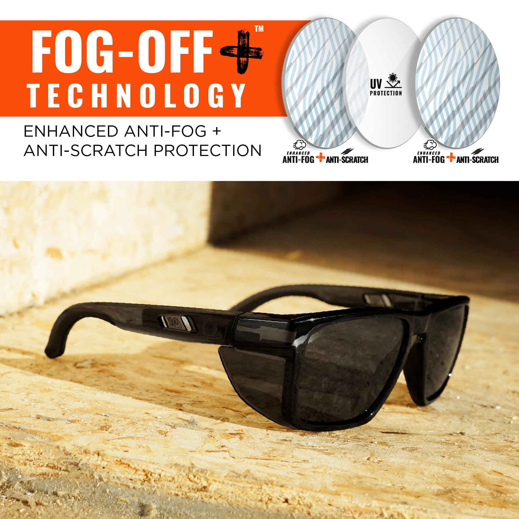 Ergodyne Skullerz SIXTEN Sicherheits-Sonnenbrille mit Seitenschildern, Anti-Beschlag