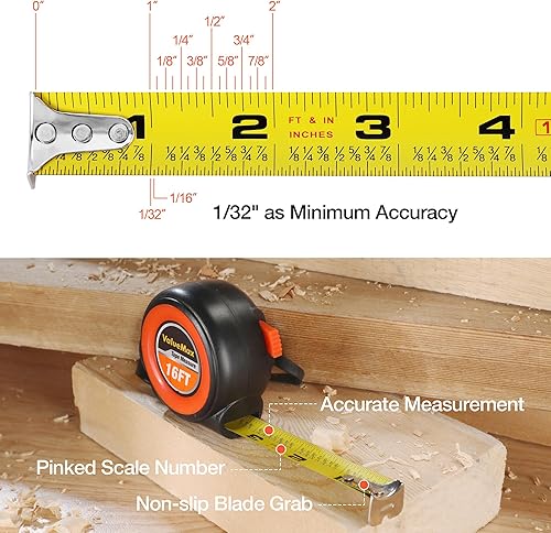Miniatura 4 de ValueMax Cinta métrica, paquete de 6 cintas métricas retráctiles de 16 pies, cinta métrica de fácil lectura, cinta de medición de bloqueo automático
