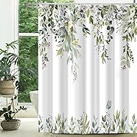 CTOTSYC Eucalyptus Shower Curtain Set, Sage Green Watercolor Leaves & Floral, Waterproof with Hooks, 72x72 Bathroom Decor