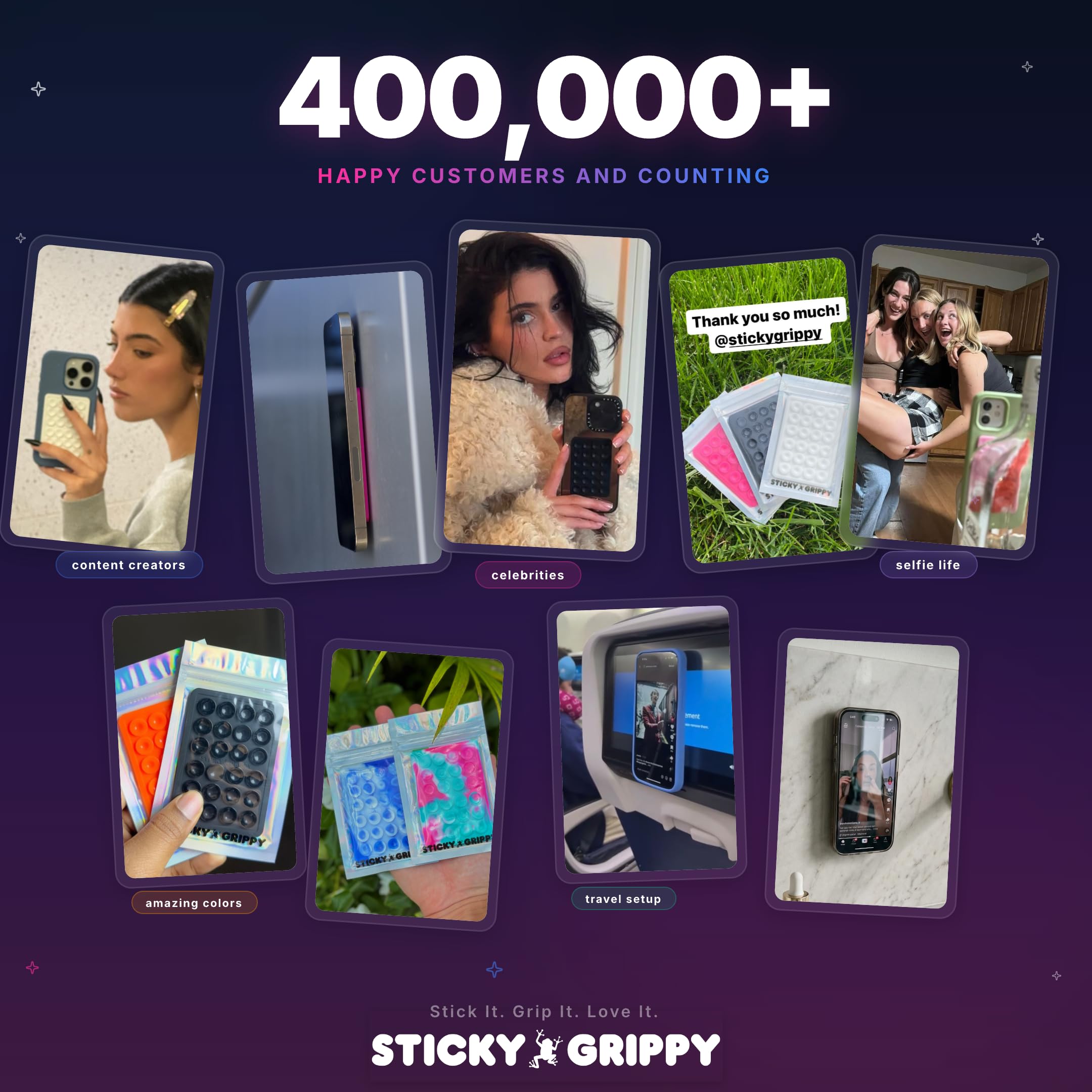 StickyGrippy Sillicon - Supporto a ventosa per telefono cellulare, accessorio adesivo per iPhone e Android, presa forte, per doccia, video Tiktok e selfie (blu perlato)