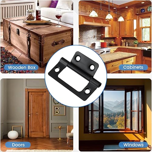 Miniatura 7 de SDTC Tech Paquete de 4 bisagras de puerta sin embutir con tornillos para muebles, ventanas, armarios, etc. - 2 x 0.9 pulgadas, color negro