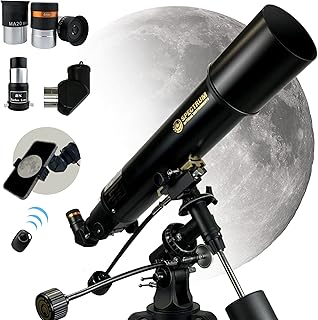 PolarLink 102EQ (4inch) Refractor Telescope 102mm Aperture 660mm Focal Length Manual German Equatorial Telescope with Slow Motion Control with Smartphone Adapter and Remote Shutter
