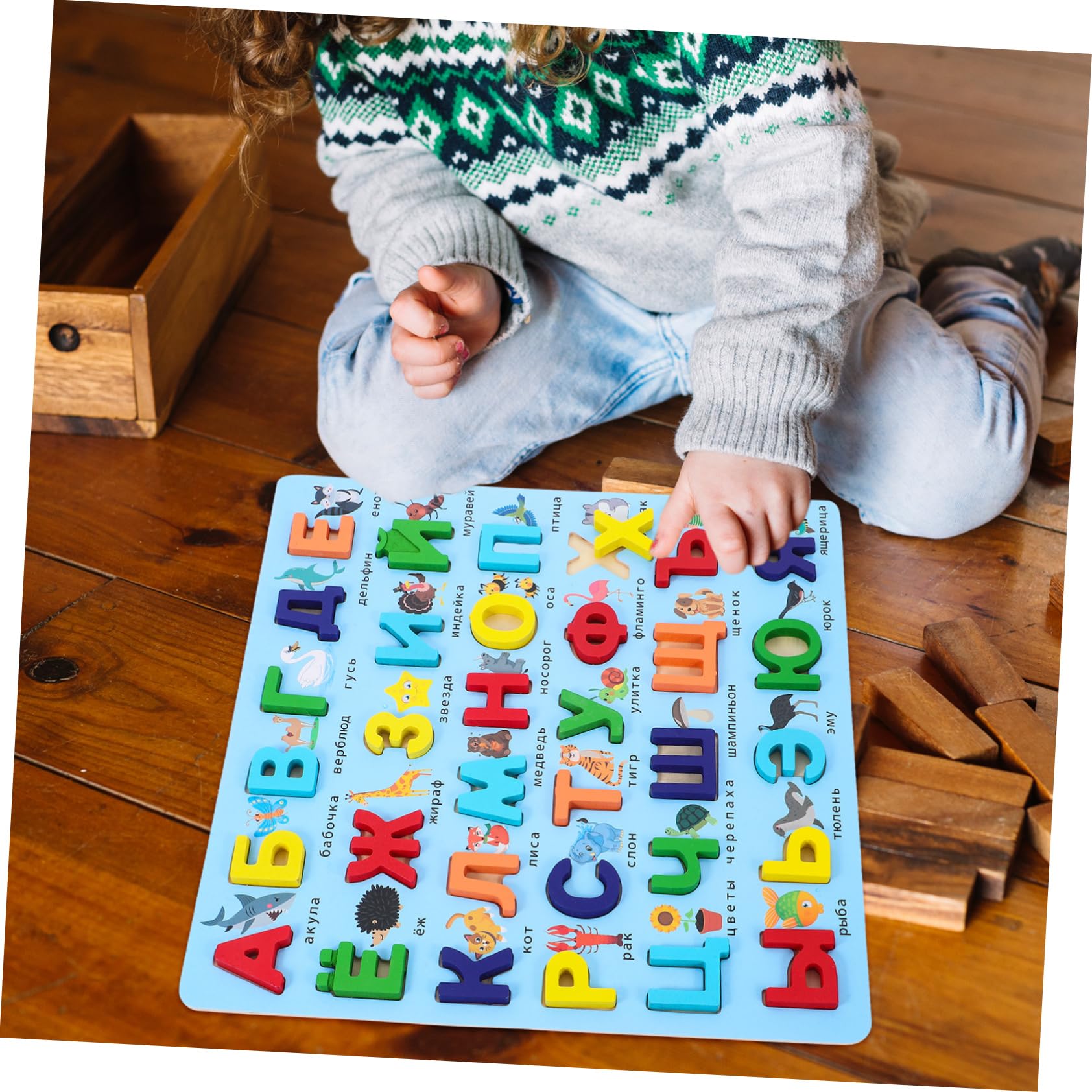 WOONEKY Rompecabezas Educativo de Madera Tablero de Letras ABC Ruso para Niños y Bebés, Juguete Montessori para Desarrollo Cognitivo y Aprendizaje en Casa o Guardería