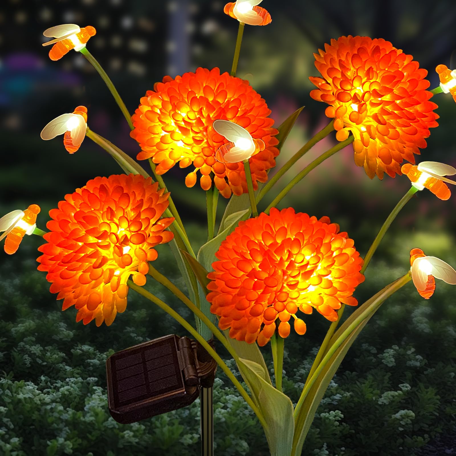 Photo 1 of Solar Garden Lights, 2 Pack Solar Swaying Bee Lights with Flowers, Waterproof Firefly Light Outdoor for Garden Patio Yard Pathway Fall Decoration, Gifts for Women Mother's Day