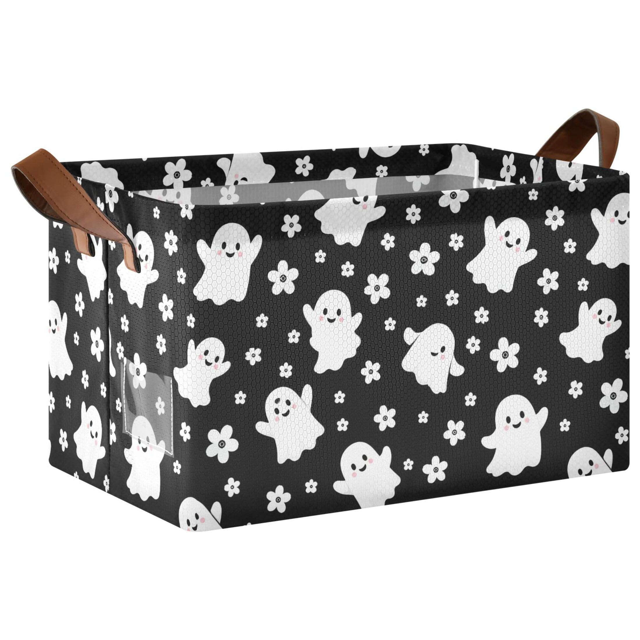 Kutsu Ghosts Foldable Storage Basket Collapsible Bin With Handles For Shelves