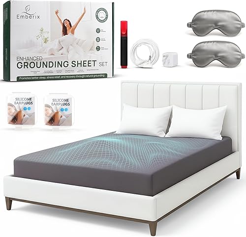Miniatura 7 de Emberix Grounding Sheets - Sábanas de cama tamaño King, 12% fibra de plata pura, 88% algodón naturalmente suave y refrescante, sábanas de cama