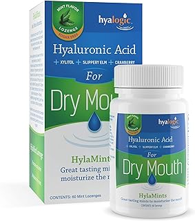 Hyalogic HyaMints Breath Mints for Dry Mouth- Sugar Free Mint Flavor— Natural Breath Freshener w/Hyaluronic Acid, Cranberry Extract, Xylitol, Slippery Elm, Orange Pectin (60 Count)