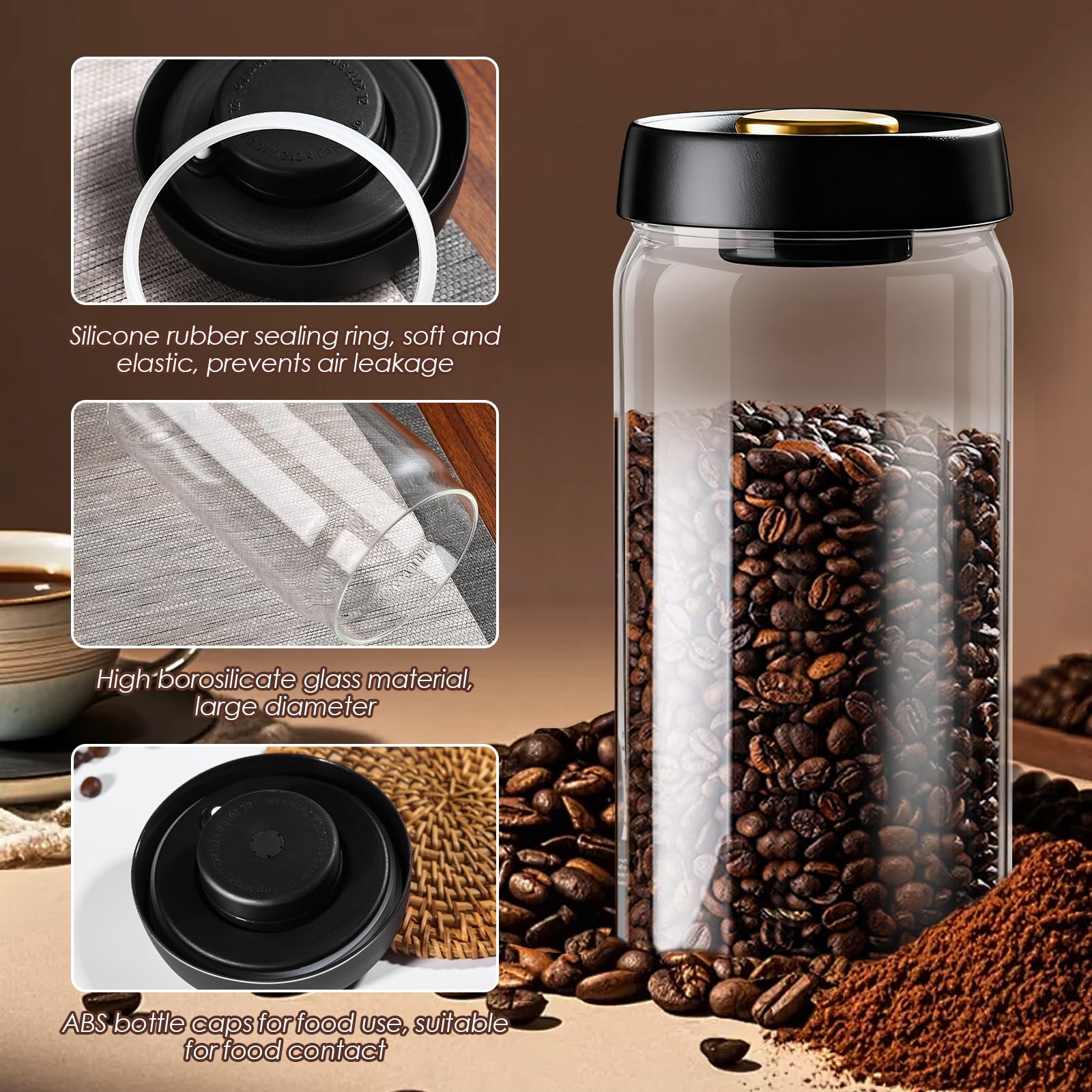 Kaffeedose Luftdicht, Kaffeebehälter 1800ml Bohnen Kaffeedose Luftdicht 1kg Bohnen Mit Messlöffel Aufbewahrungsdose Für Familie, Büro, Cafékaffeebohnen, Pulver, Tee, Nüsse