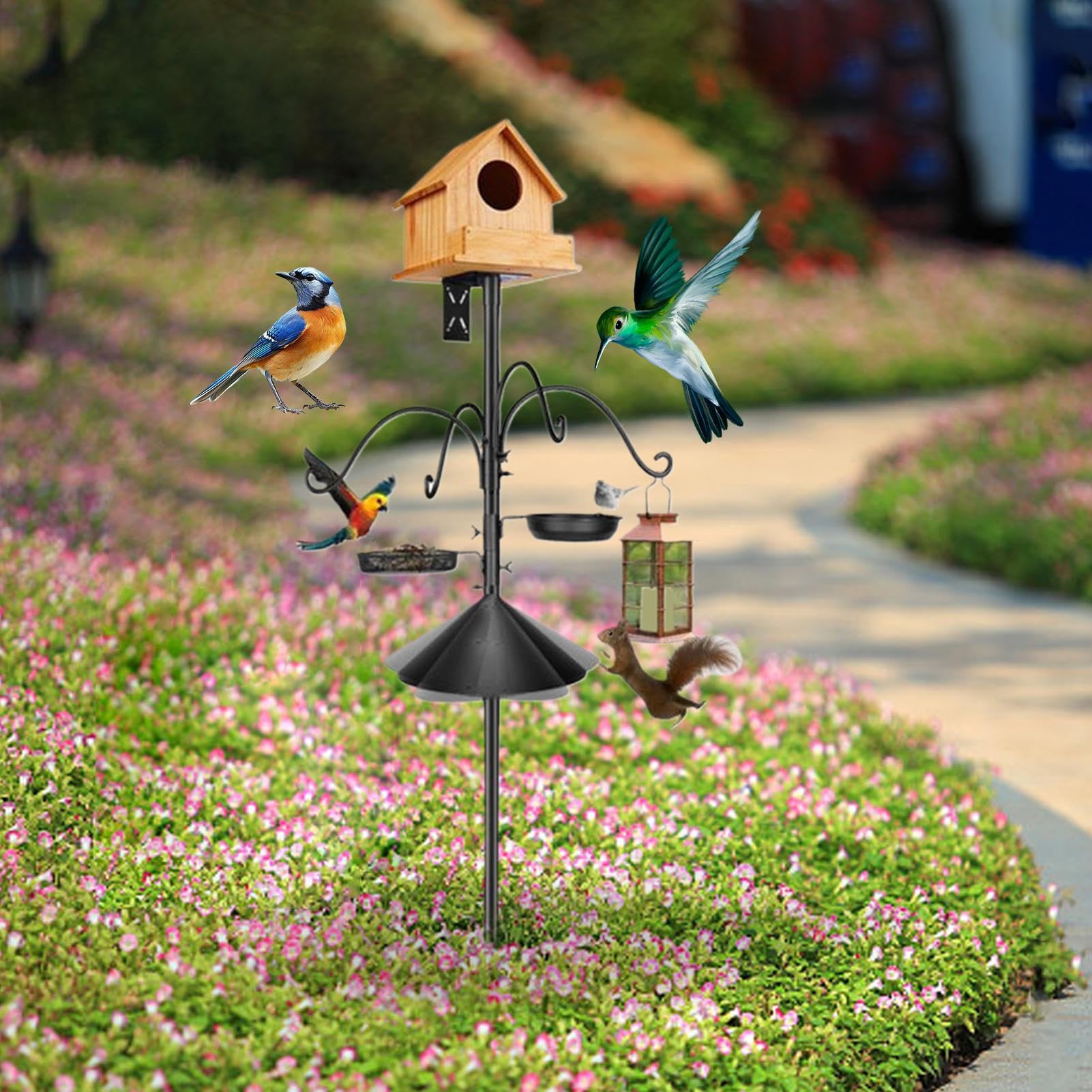 Grand Poteau pour Mangeoire à Oiseaux Support Adjustable Robuste | Tige de 234 cm avec Dispositif Anti-Écureuils Pour Station Météo Animaux Attirer Faune Jardin Patio