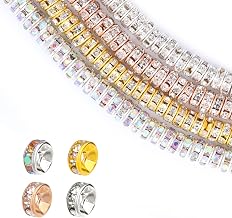 SAVITA 200Pcs 6mm Rondelle Beads Precious Stones Crystal Loose Round Spacer Beads for Bracelet Necklace Jewelry Making Decorations (Silver, Gold, Rose Gold, Laser Colorful)
