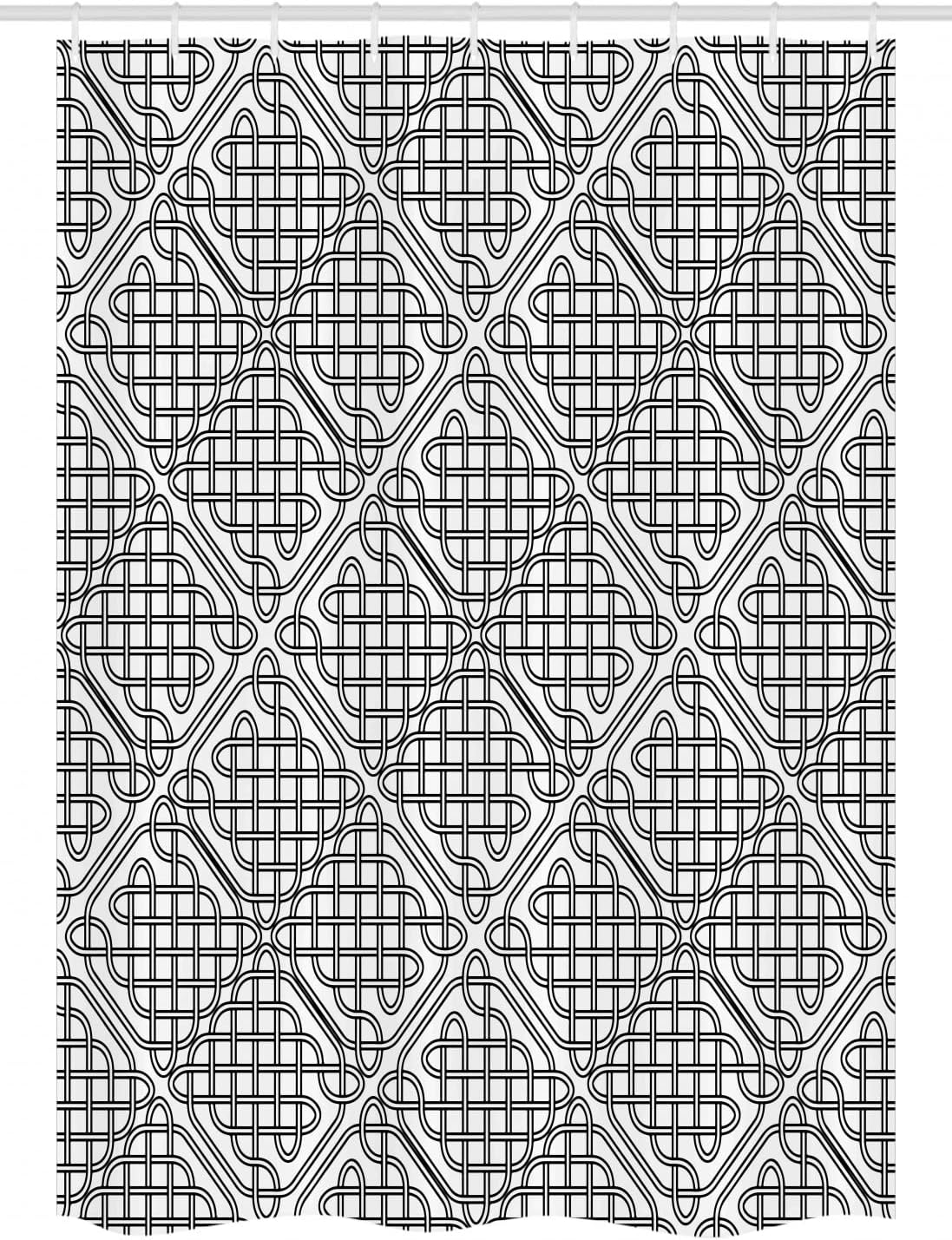 Ambesonne Celtic Stall Shower Curtain, Medieval Irish Striped Binding Square Shaped Patterns Old-Fashion Dated Print, Fabric Bathroom Decor Set with Hooks, 54" W x 78" L, Black White