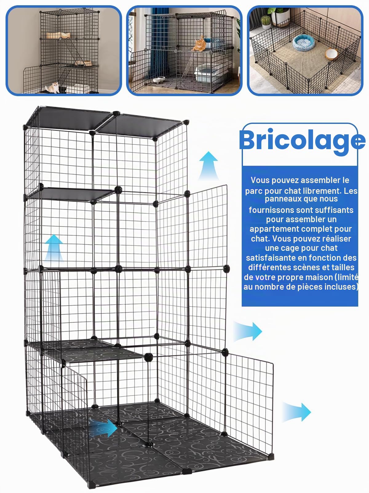 Kalolary Grande cage pour chat 4 niveaux avec hamac, parc amovible en fil métallique pour animal domestique