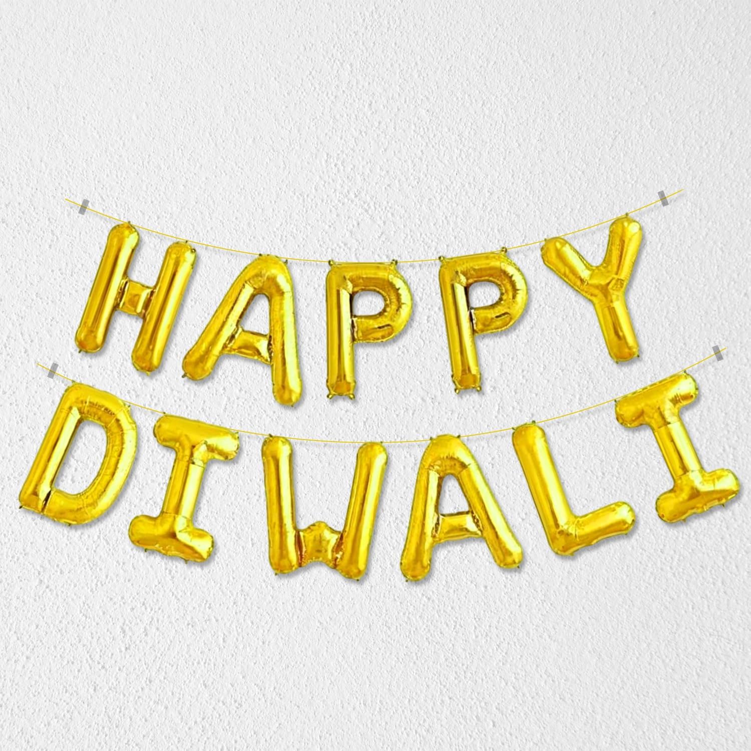Party Propz Golden Happy Diwali Banner – 2Pcs Deepawali Decoration Banner with Golden Ribbon, Diwali Decoration for Home Decor, Deepavali Decorations Items (Foil)