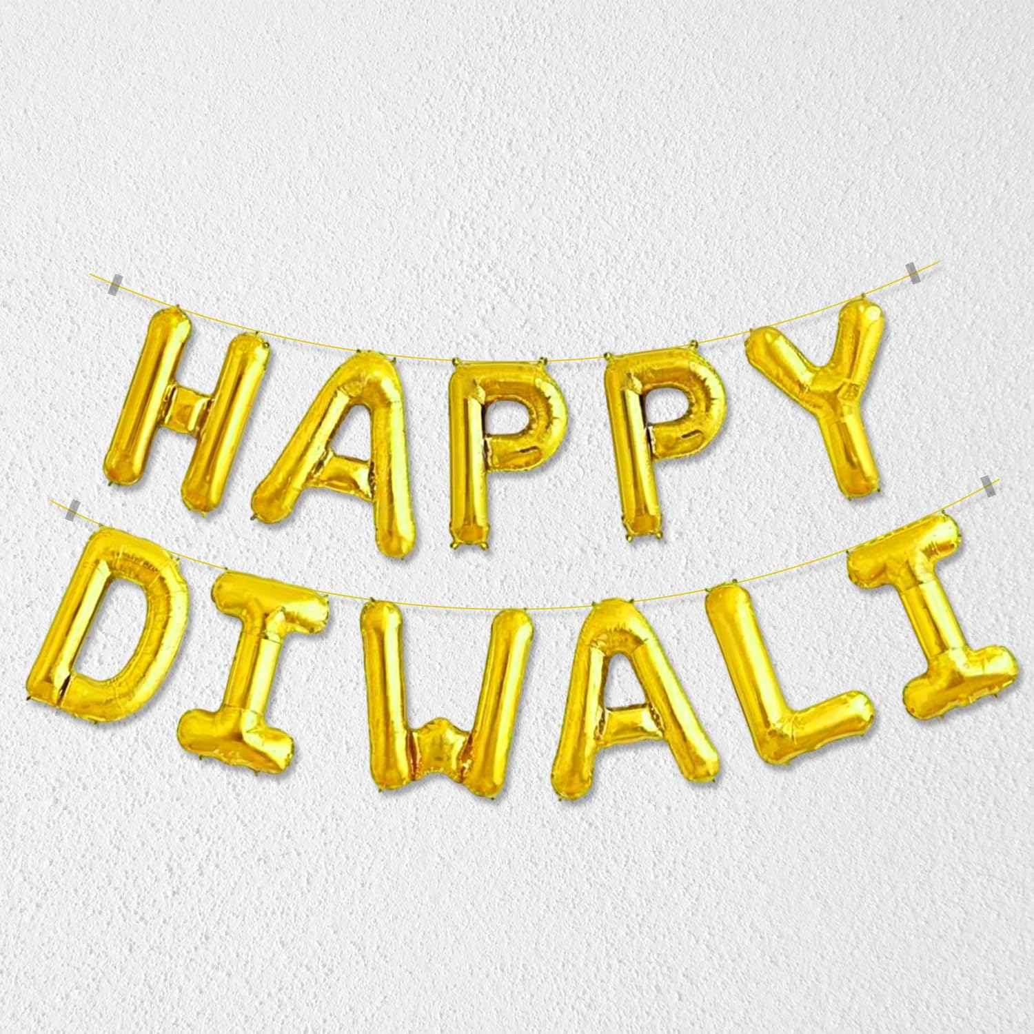 Party Propz Golden Happy Diwali Banner – 2Pcs Deepawali Decoration Banner with Golden Ribbon, Diwali Decoration for Home Decor, Deepavali Decorations Items (Foil)