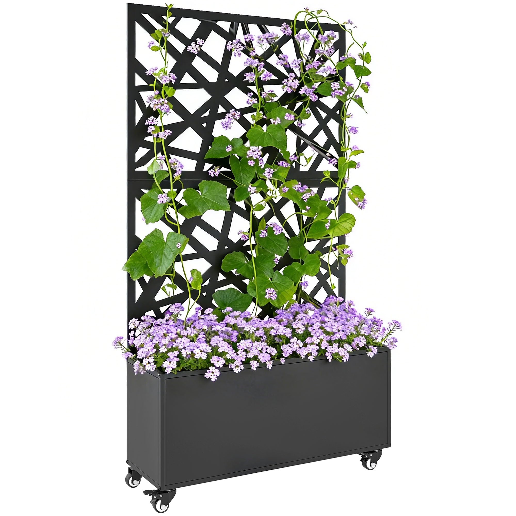 Outsunny Blumenkasten mit Sichtschutz Rankgitter 90 x 30 x 160 cm Schwarz | Pflanzkasten, Rolle, Pflanzkübel aus Metall, Blumenkübel, Rankkasten, Rankhilfe, für Garten, Balkon, Terrasse