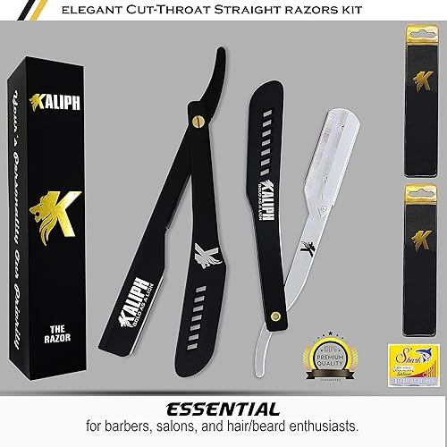 Miniatura 9 de Rasuradoras de barbero profesionales para hombre. 2 rasuradoras rectas de doble filo + 100 hojas de afeitar de un solo filo, elección de primera