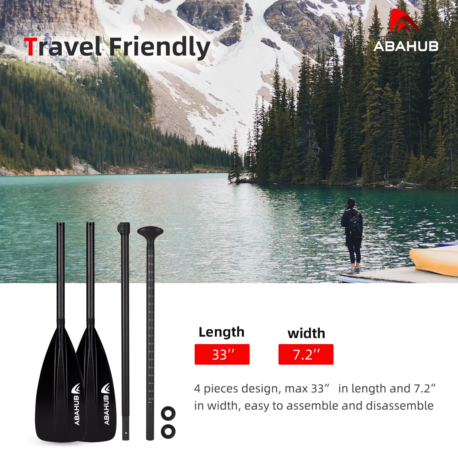 Abahub Carbon Paddle 2 w 1 Kayak Sup Paddle Regulowane wiosło do deski surfingowej Sup, lekki wałek z włókna węglowego Plastikowe ostrze Czarny/Niebieski/Zielony/Szary/Pomarańczowy/Czerwony