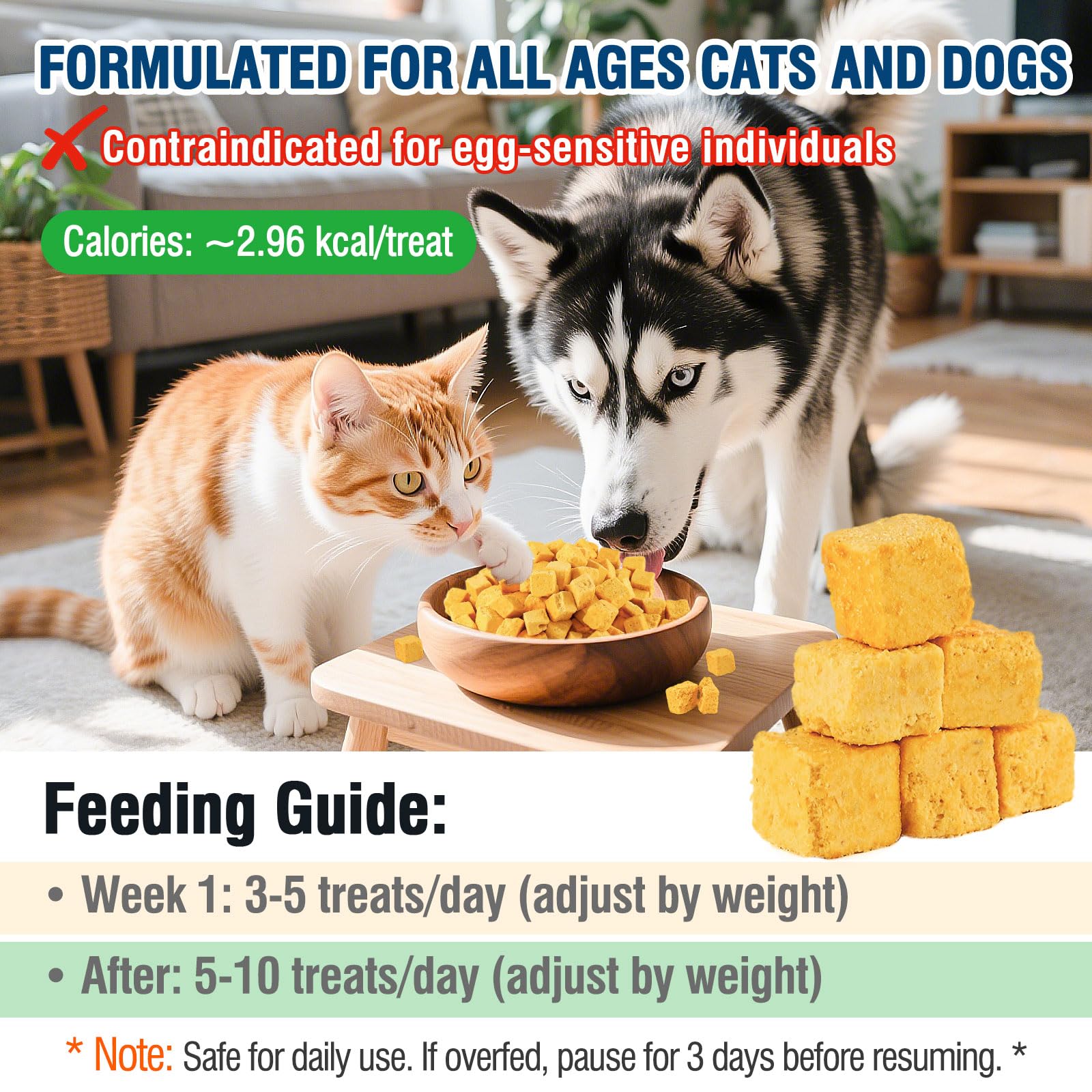 DYD Snack Liofilizzato al Tuorlo d'Uovo per Gatti & Cani - Ingrediente Singolo Naturale - Supporta Pelle e Mantello - Croccante Premio Sano per Addestramento - Senza Additivi, Senza Cereali - 100g