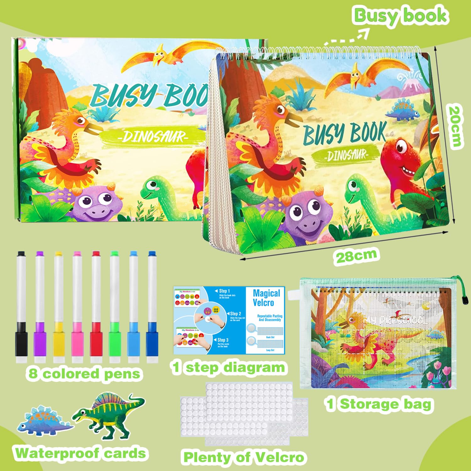 Montessori Spielzeug ab 1 2 3 Jahr,Busy Board ab 1 Jahr,Quiet Book ab 1 Jahr,Busy Book ab 2 Jahre,Montessori Buch ab 1 2 3 4 5 Jahre,Sticker Funktion,Geschenk 1 Jahr Junge Mädchen-Dinosaurier