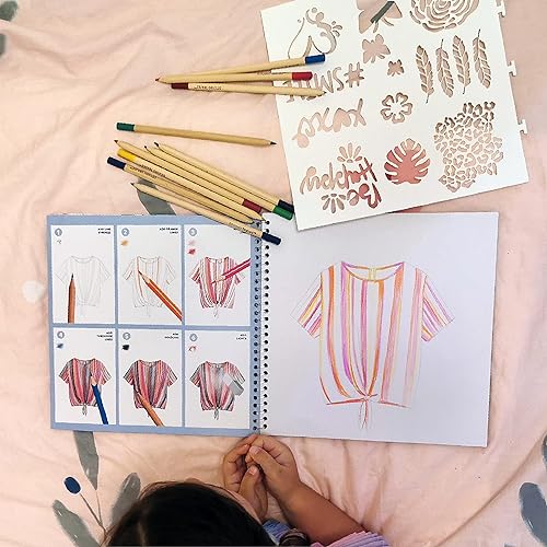 Miniatura 5 de BSCOOL - Libro de dibujo, colorear y actividades  Estudio de diseño de camisetas  con pegatinas y guías  Cuaderno de bocetos de diseño de moda para