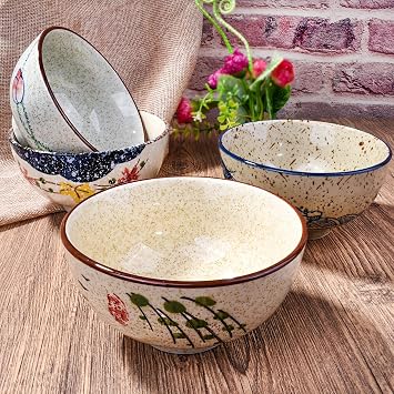 Japanese Retro Rice Bowl Set of 4, 4.5 Inch