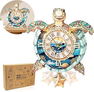 wudhank 3D Puzzle for Adults Clock - Sea Turtle Clock Design Model Kit-Mechanical DIY Pendulum Clocks with Roman Numerals-Desk Home Office Decor Personalized Gift for DIY Lovers