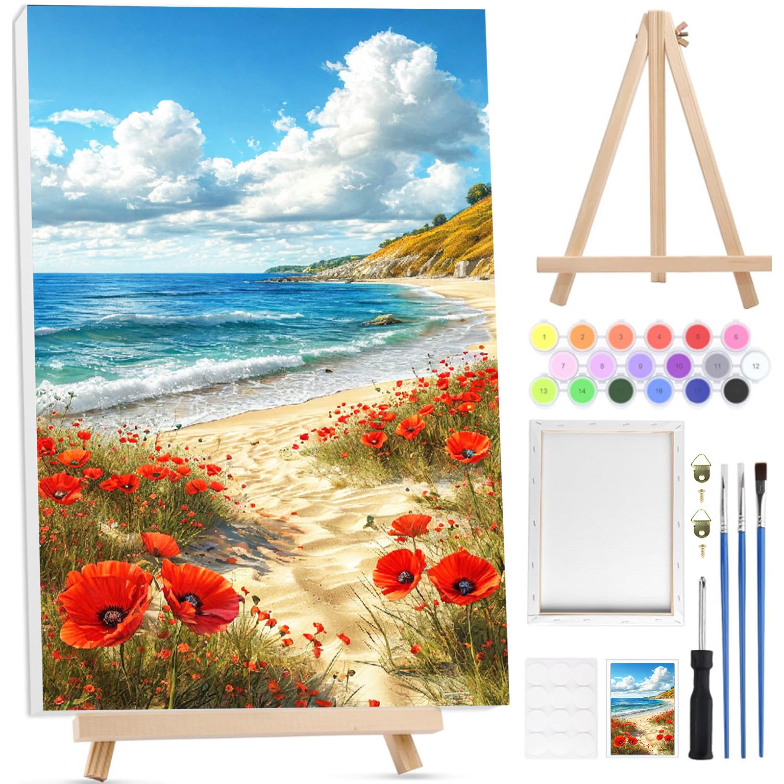MOGTAA Pittura Con Numeri Per Adulti E Bambini - Fiori Colorati Con Cornice E Cavalletto - Kit Fai Da Te