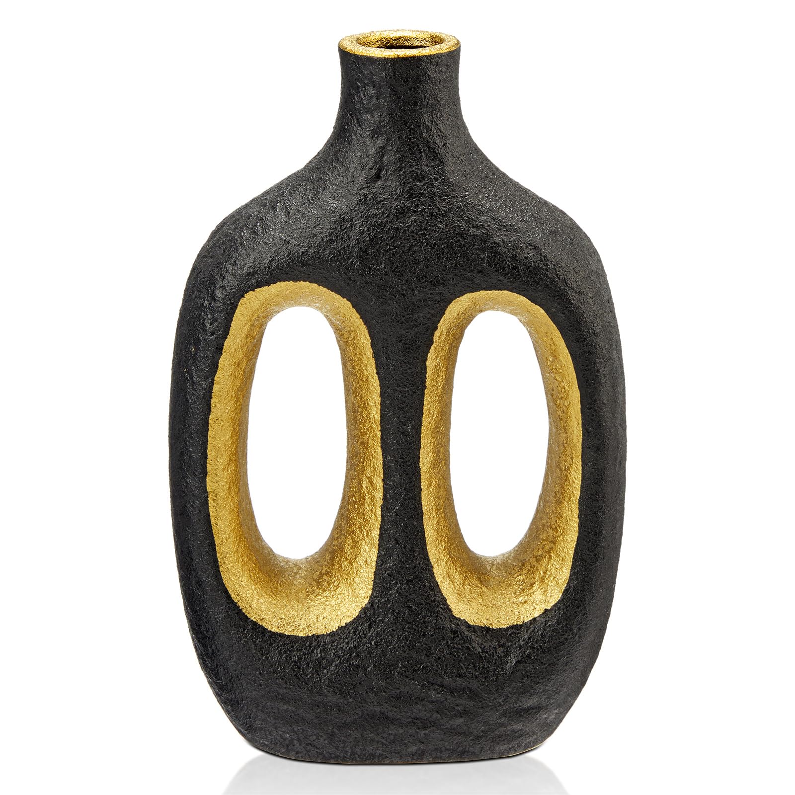 Black Vase 9.4 Inch Donut Vase for Flowers, Modern Ceramic Vase Black Vases for Centerpieces Shelf Entryway Coffee Table Flower Vases Decorative Living Room Black Vases Home Decor