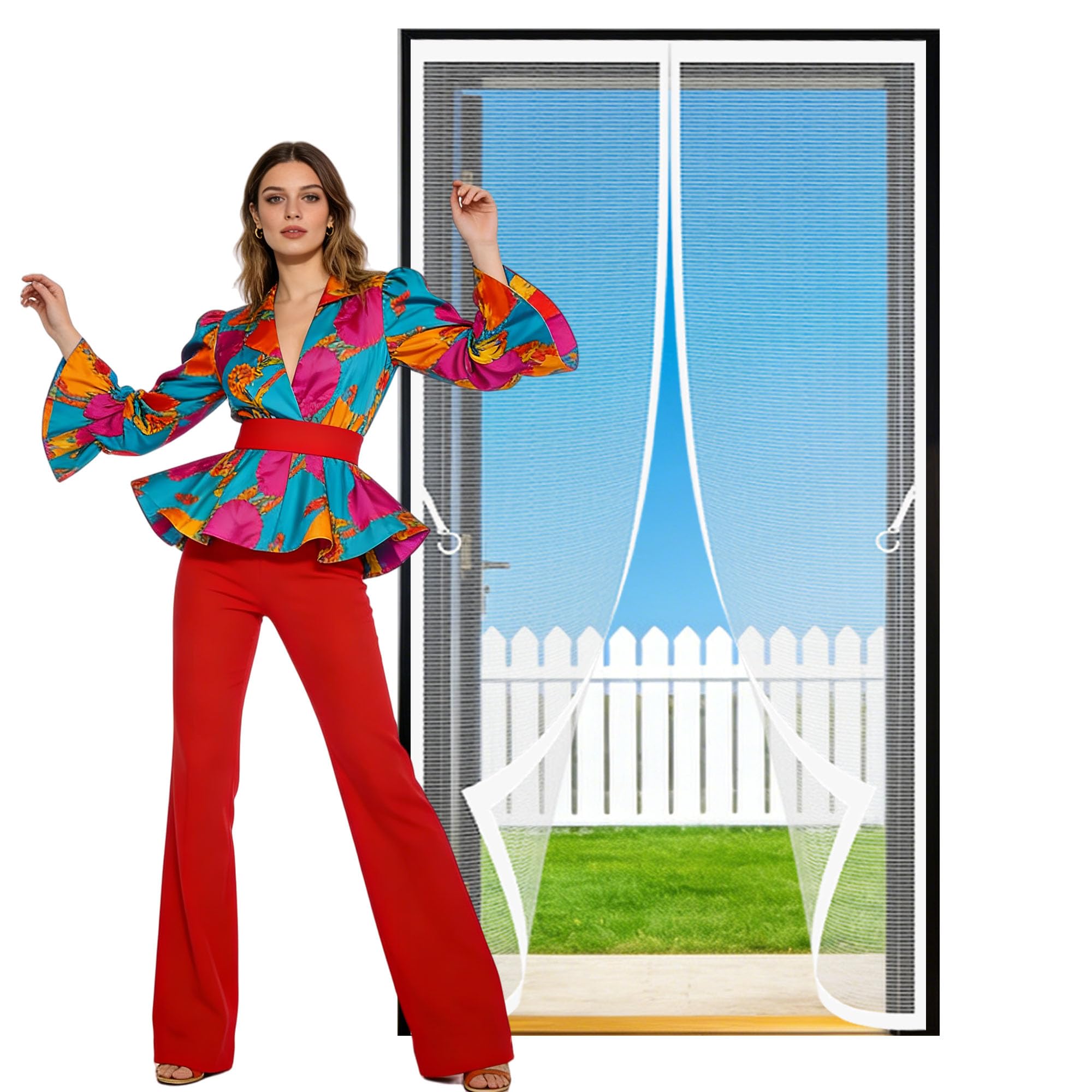 Magnetic Screen Fly Doors 123 x 210 cm Automatically Closes Screen Door Fly Easy to Install Without Drilling for Living Room, Bedroom, Patio, White