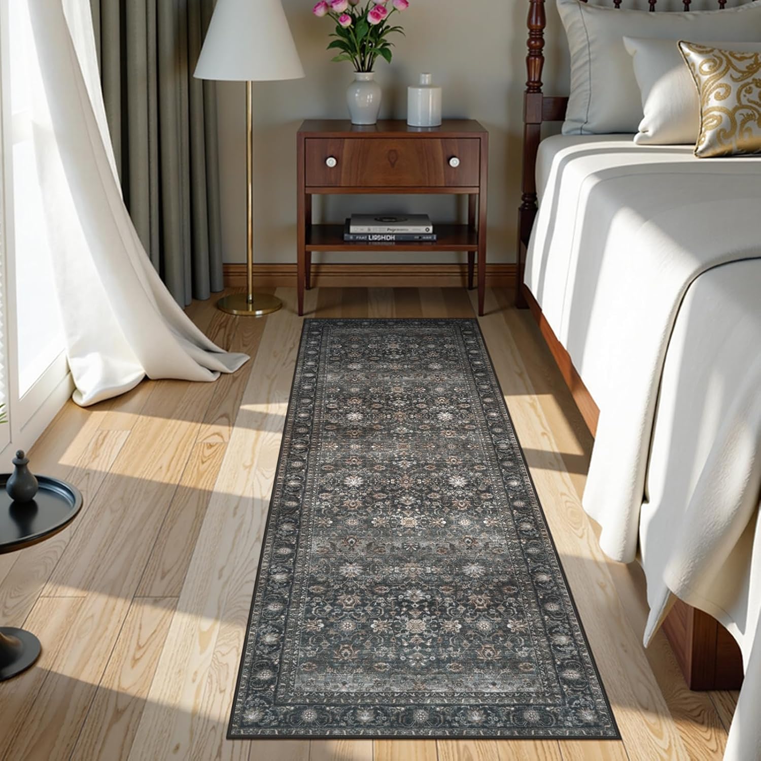 Collive Washable Runners Rug for Hallway, 2x6 Boho Kitchen Runner Rugs Non Slip Black Laundry Room Bathroom Rug, Low Pile Stain Resistant Soft Bedroom Carpet for Entryway, Beside, Hall