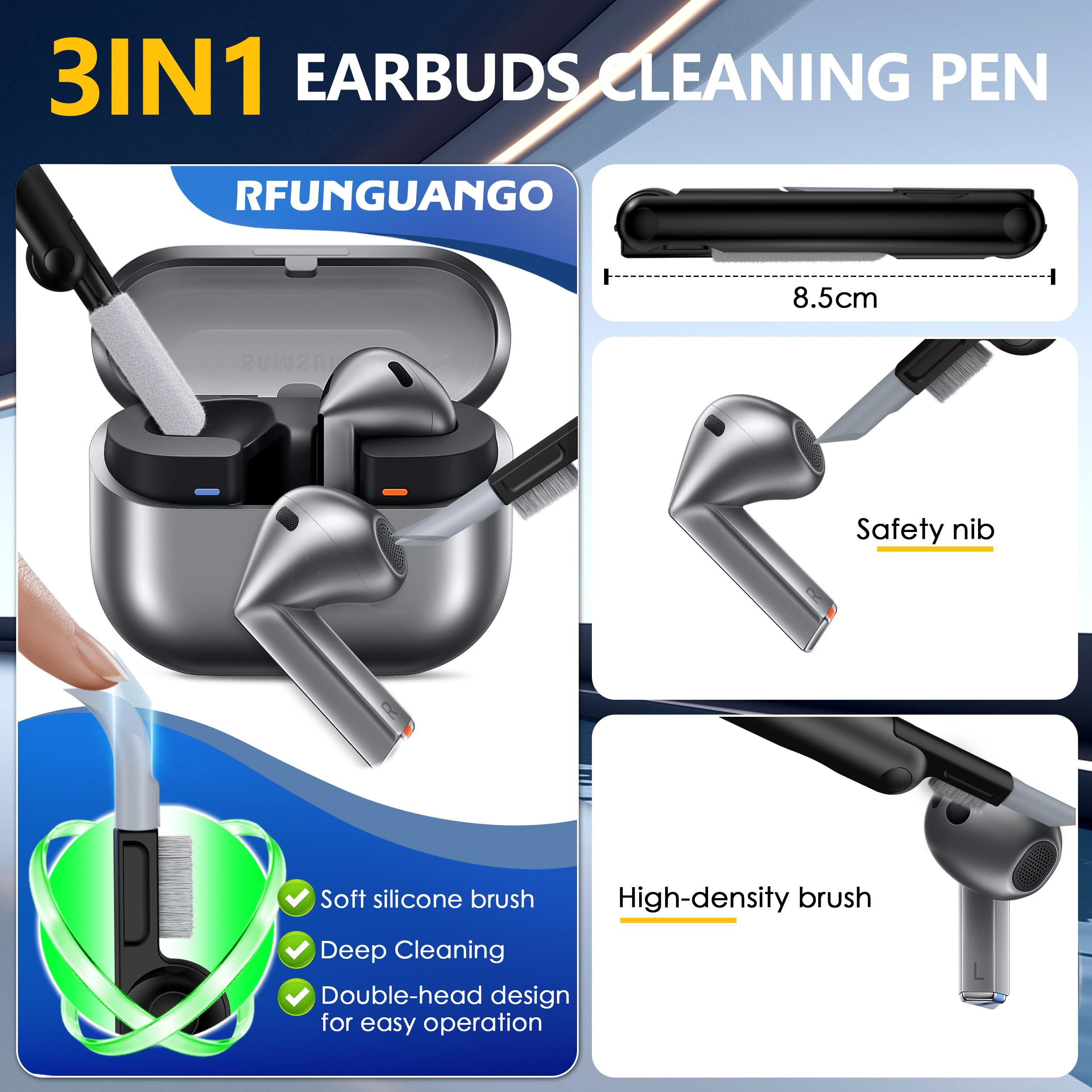 per Samsung Galaxy Buds3/Galaxy Buds3 Pro (2024) con chiusura di bloccaggio, custodia per cuffie anticaduta di livello militare con fibbia da trekking e kit di pulizia-Nero