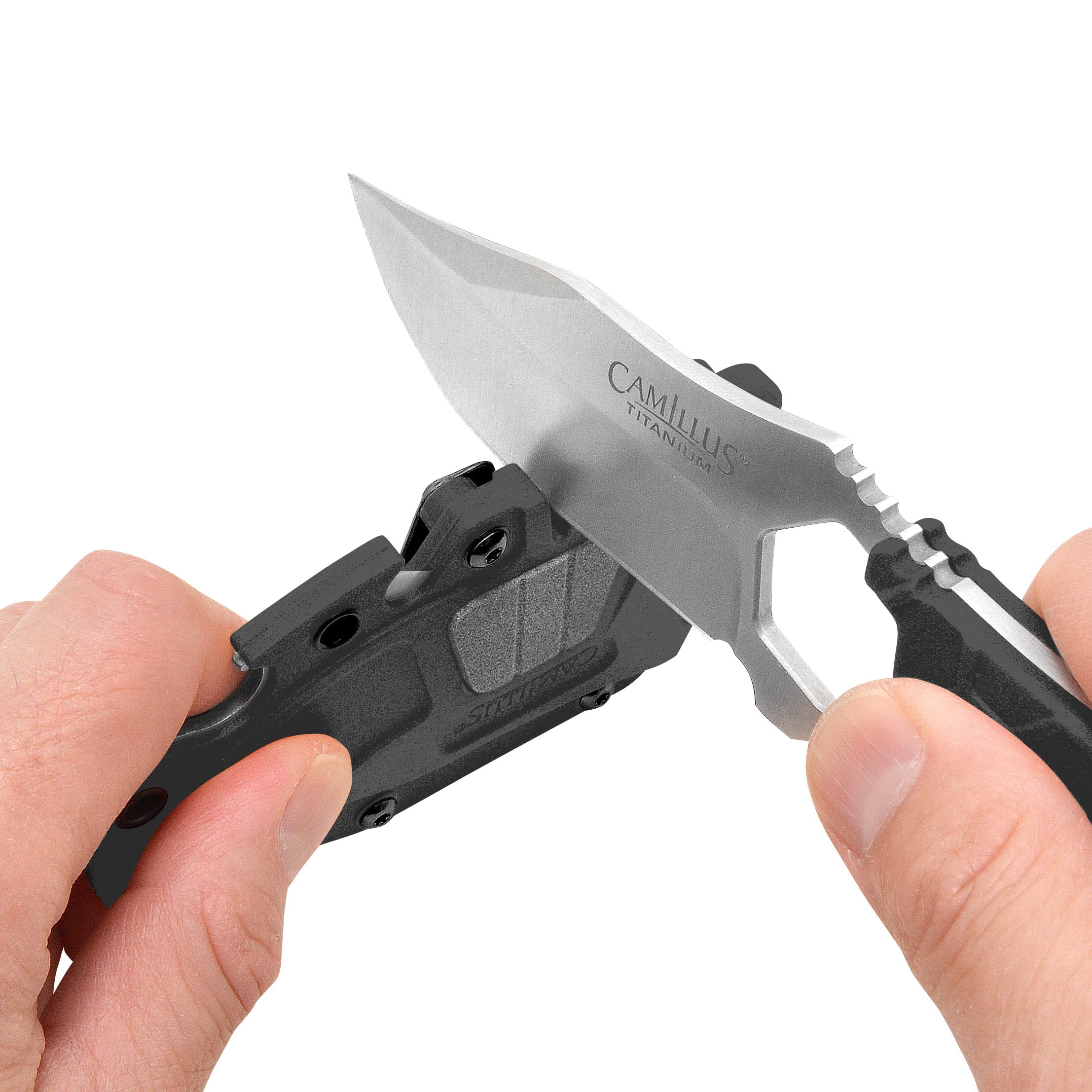 Camillus Comb 7.25" Clip Point Blade Durable Corrosion-Resistant 420 Stainless Steel Outdoor Survival Hunting Fishing Camping Fixed Blade Knife, Molded Sheath with 4 Additional Functions Included