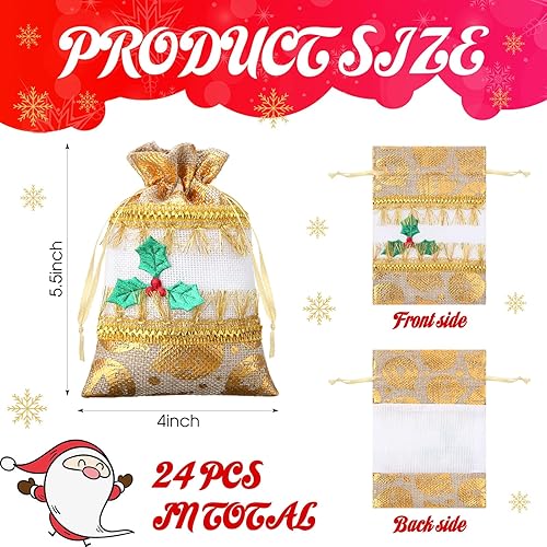 Miniatura 2 de Windyun 24 bolsas de regalo de arpillera de Navidad con cordón para muñeca de Navidad, bolsas de lino, bolsas de regalo pequeñas de yute de Navidad,