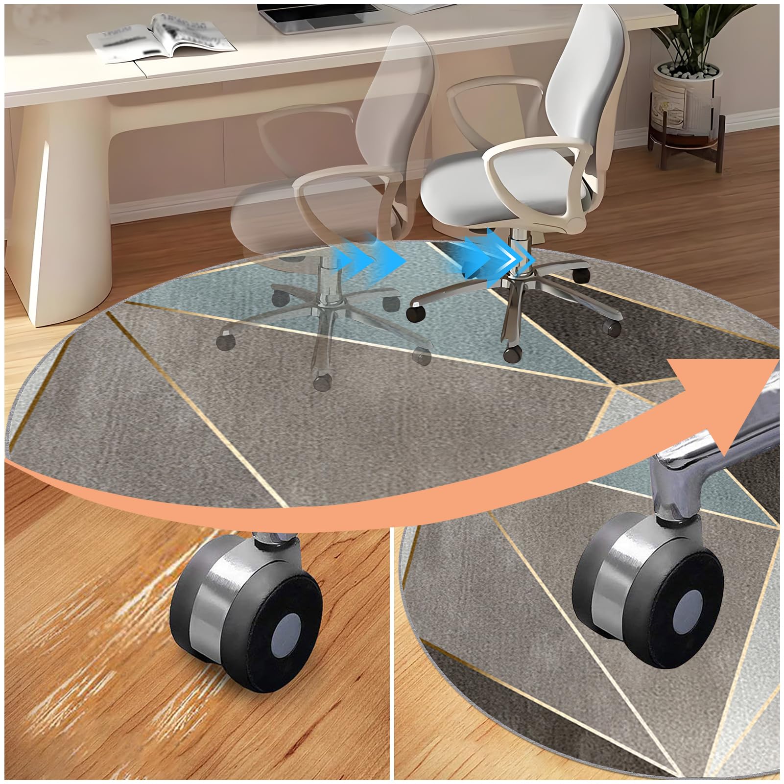 Tapis Chaise de Bureau, Rond Tapis Protection Sol Chaise Bureau, Tapis de Sol Bureau Tissu, Antidérapant, Tapis de Sol pour Bureau Plancher de Bois, Tapis de Protection en Carrelage 80cm