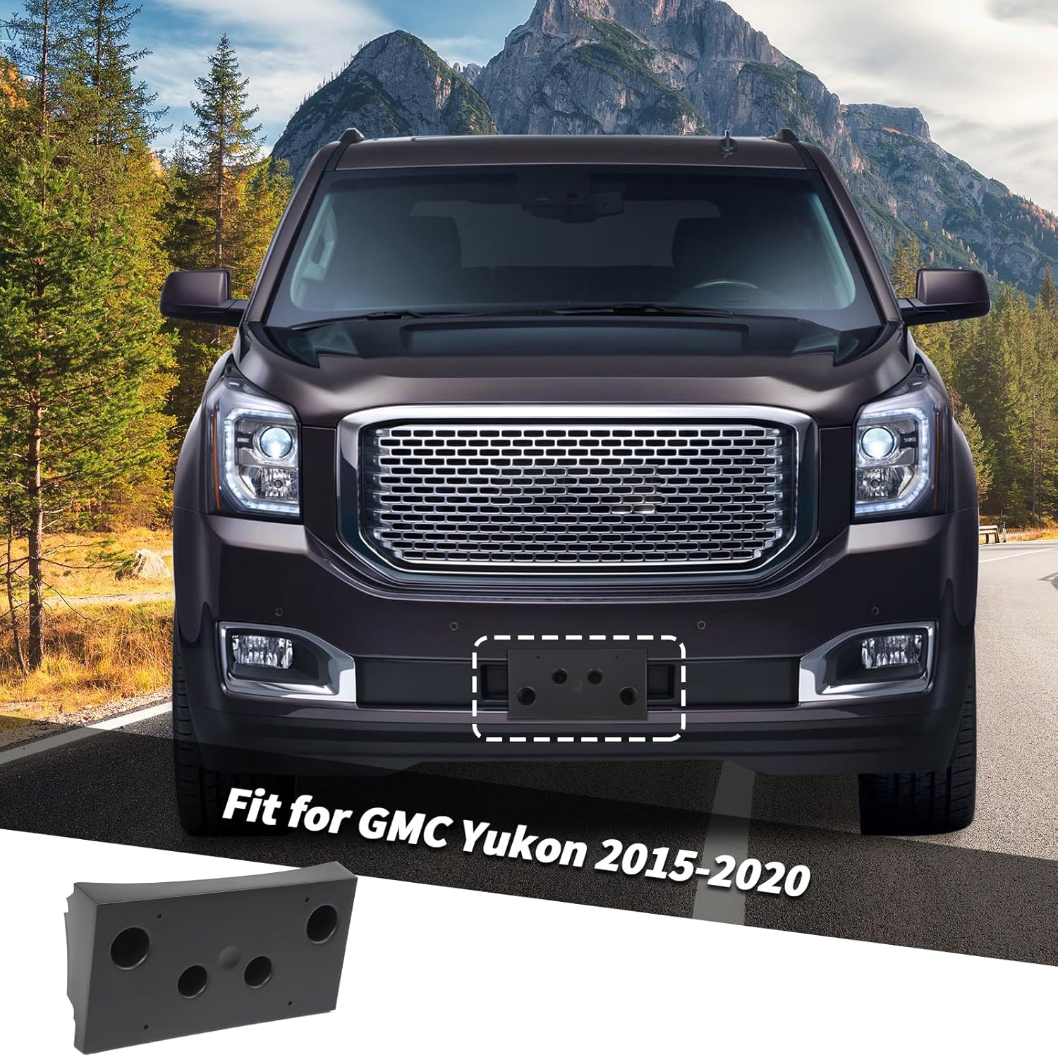 Jimen Fit for GMC Yukon 2015-2020, Front Tag Holder License Plate Mount Frame Bracket (Black) - Image 2