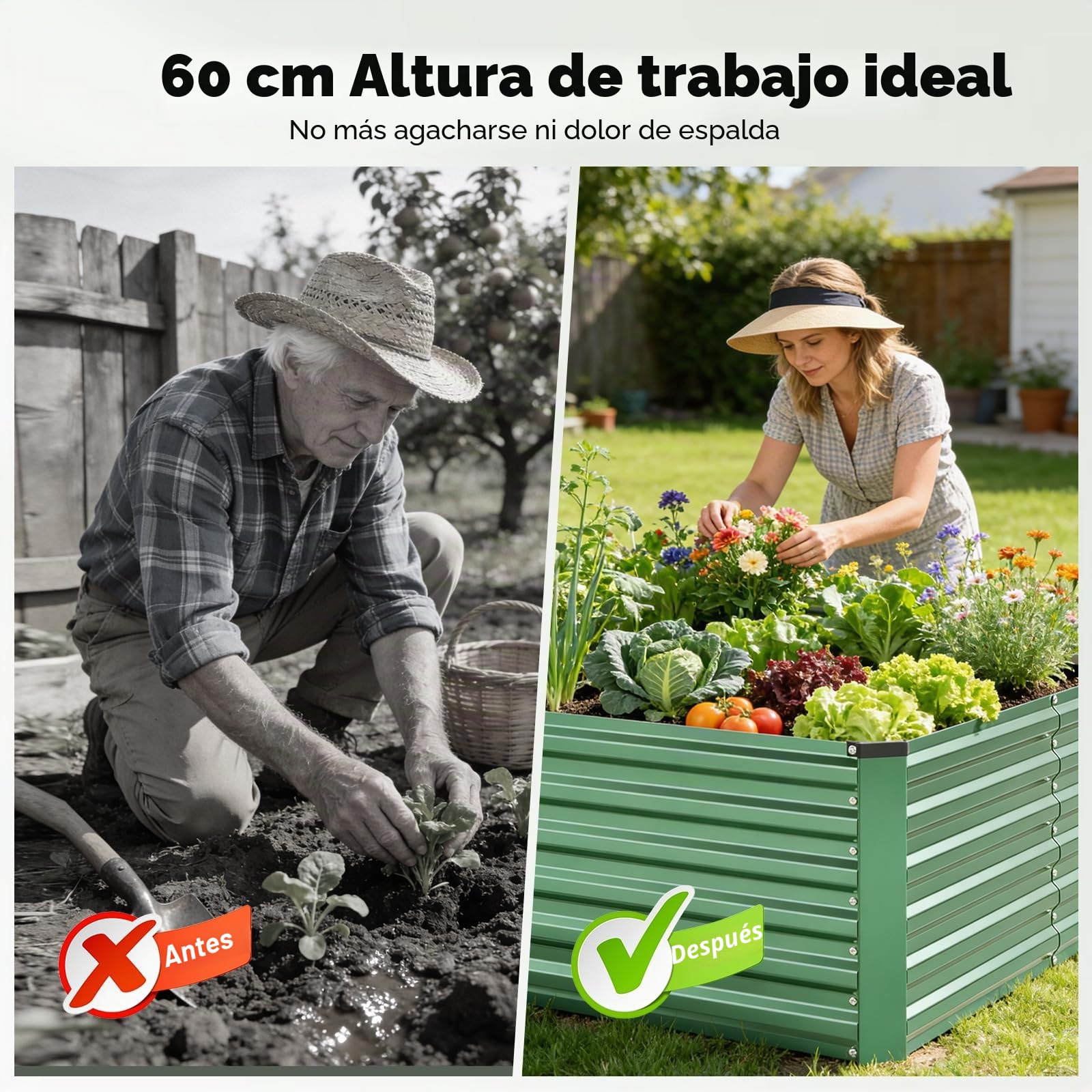 Maceta de Jardín Elevada de Metal 240x120x60 cm, Maceta de Plantación de Acero Galvanizado Resistente con Red de Protección y Tela Antihierbas, Extra Ancha y Estable, Ideal para Cultivo de Verduras